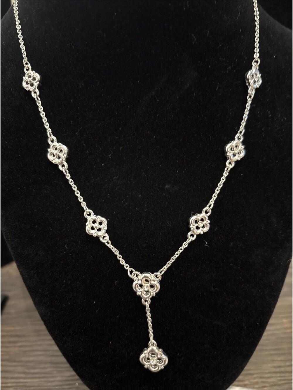 Avon Beautiful Y Necklace 22” Silver Tone With  Rhinestones